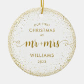 Weihnachten Mr. and Mrs. Glitzer Wreath Foto Keramik Ornament (Vorne)