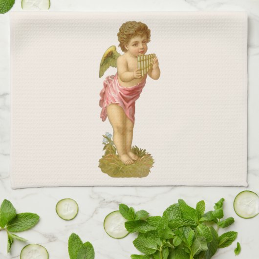 Weihnachten, Musiker Engel mit Pan Pipes Geschirrtuch (Gefaltet)