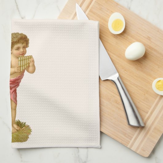 Weihnachten, Musiker Engel mit Pan Pipes Geschirrtuch (Viertel Falte)