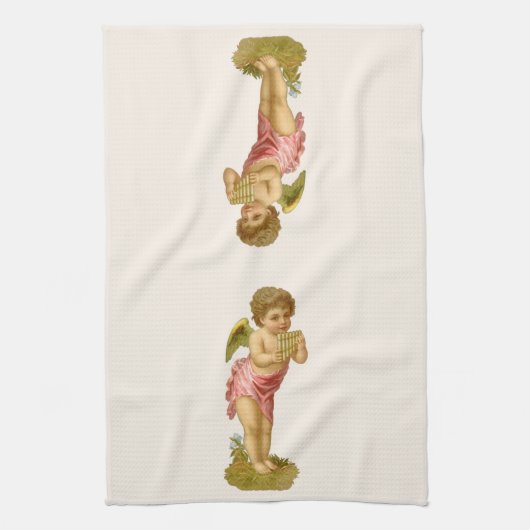 Weihnachten, Musiker Engel mit Pan Pipes Geschirrtuch (Vertikal)