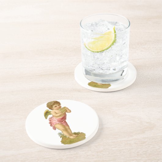 Weihnachten, Musiker Engel mit Pan Pipes Sandstein Untersetzer (Seite)