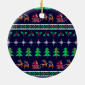 Weihnachten-Muster auf Navy Blue Frohe Weihnachten Keramik Ornament (Hinten)