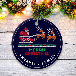 Weihnachten-Muster auf Navy Blue Frohe Weihnachten Keramik Ornament