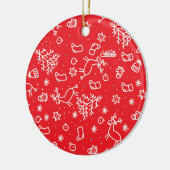 Weihnachten, Muster auf rotem Hintergrund, Doodle Keramik Ornament (Links)
