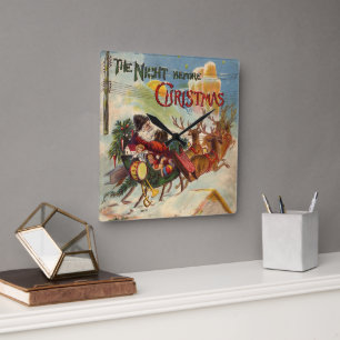 Weihnachten, Nacht vor Weihnachten Quadratische Wanduhr