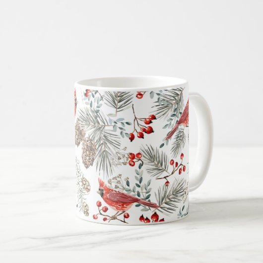 Weihnachten nahtlos, Kardinal-Vögel, Rot Kaffeetasse (VorderseiteRechts)