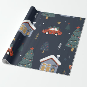 Weihnachten nahtlos mit Weihnachtsbaum, Auto Geschenkpapier