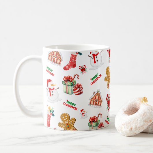 Weihnachten Nahtloses Muster Kaffeetasse (Mit Donut)