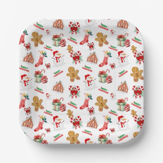 Weihnachten Nahtloses Muster Pappteller (Vorderseite)