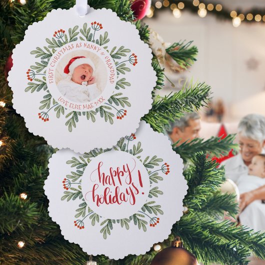 Weihnachten Nanny Granddad Foto Berries Ornament Karte