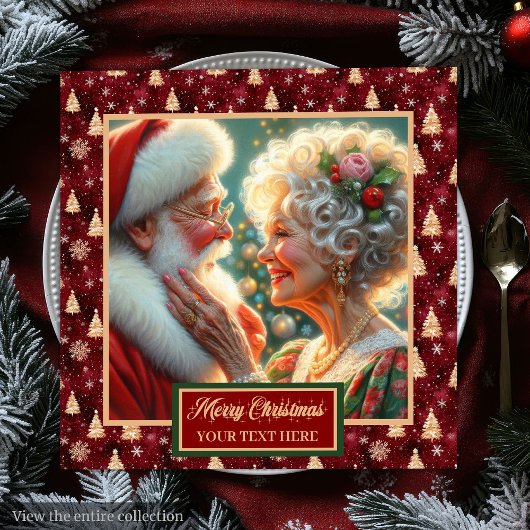 Weihnachten Napkins Santa Couple Red Gold Green Serviette