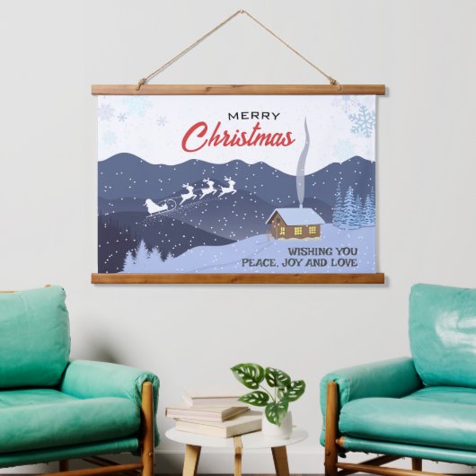 Weihnachten | Neues Jahr glücklich | Weihnachtsges Wandteppich Mit Holzrahmen (Wohnzimmer)