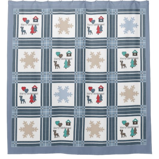 Weihnachten, neues Jahr, Hirsche, Winter Duschvorhang (Vorderseite)
