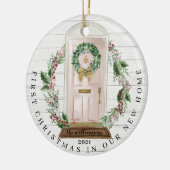 Weihnachten Neues Zuhause Rosa Aquarelltür Foto Keramik Ornament (Links)