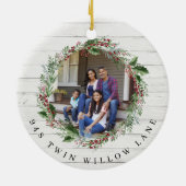 Weihnachten Neues Zuhause Rosa Aquarelltür Foto Keramik Ornament (Hinten)