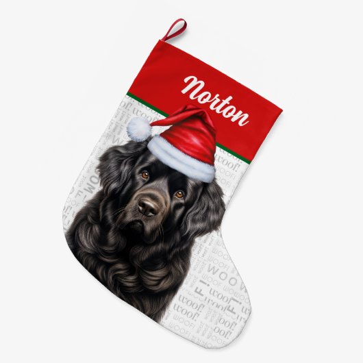 Weihnachten Neufundland Name Woof Hintergrund Großer Weihnachtsstrumpf (Vorderansicht (hängend))