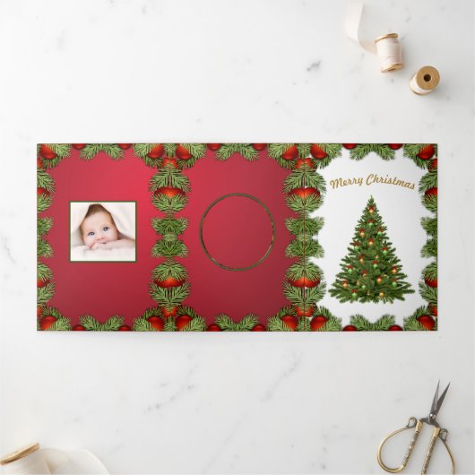 Weihnachten - Neujahr 4 Fotos personalisieren Dreifach Gefaltete Urlaubskarte (Außenbereich)