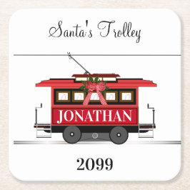 Weihnachten Neujahr Red Tram Trolley Streetcar Rechteckiger Pappuntersetzer