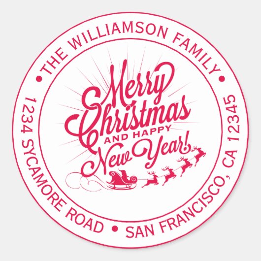 Weihnachten Neujahr Rote Tinte Rücksendeadresse Runder Aufkleber (Vorderseite)