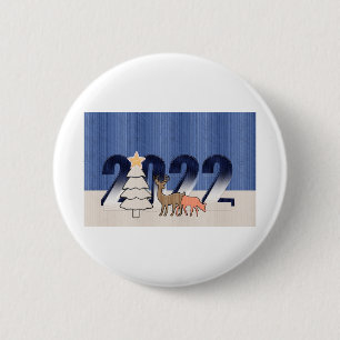 Weihnachten Neujahr Weihnachtsbaum Hirsch 2 Button
