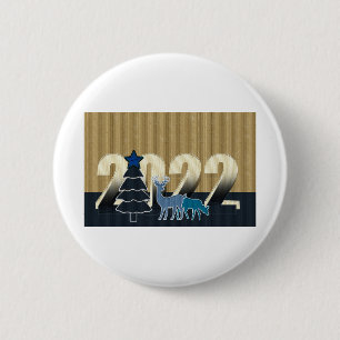Weihnachten Neujahr Weihnachtsbaum Hirsch Button
