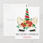 Weihnachten Neujahr Winter Einhorn Postkarte (Vorne/Hinten)