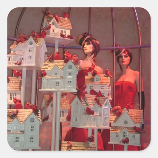 Weihnachten New York Window Display Quadratischer Aufkleber (Vorderseite)