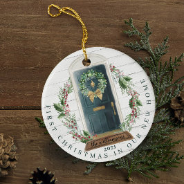 Weihnachten New Zuhause Green Watercolor Tor Foto Keramik Ornament