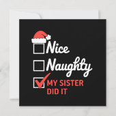 Weihnachten Nice Naughty Schwester tat es Weihnach Einladung (Vorderseite)