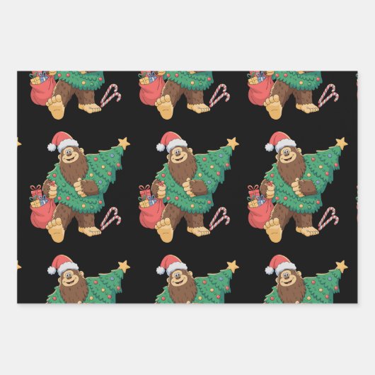 Weihnachten Niedlich Bigfoot Sasquatch Weihnachten Geschenkpapier Set (Vorderseite)