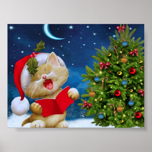 Weihnachten Niedlich Carol Kitten Weihnachtsmannmü Poster (Vorne)