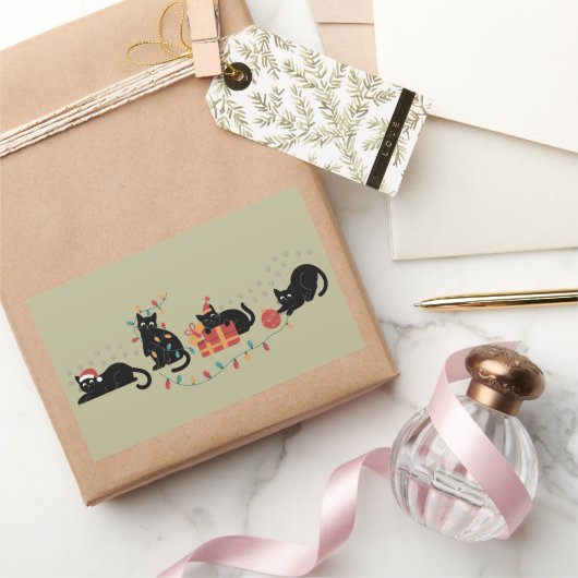Weihnachten Niedlich Chat Lover Crew Weihnachtsbel Rechteckiger Aufkleber (Schenken)