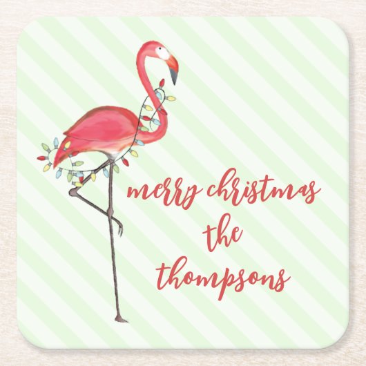 Weihnachten Niedlich Flamingo String Lights Rechteckiger Pappuntersetzer (Vorderseite)