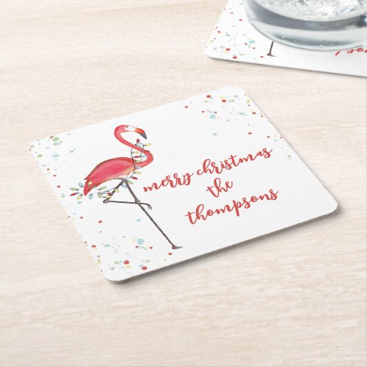 Weihnachten Niedlich Flamingo String Lights Rechteckiger Pappuntersetzer (angewinkelt)