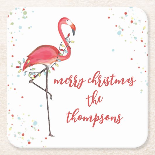 Weihnachten Niedlich Flamingo String Lights Rechteckiger Pappuntersetzer (Vorderseite)