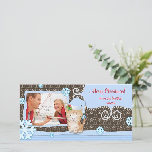 Weihnachten Niedlich Funny Kitten Katze Fotokarte (Stehend Vorderseite)