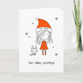 Weihnachten Niedlich Funny Santa Girl Cat Cartoon