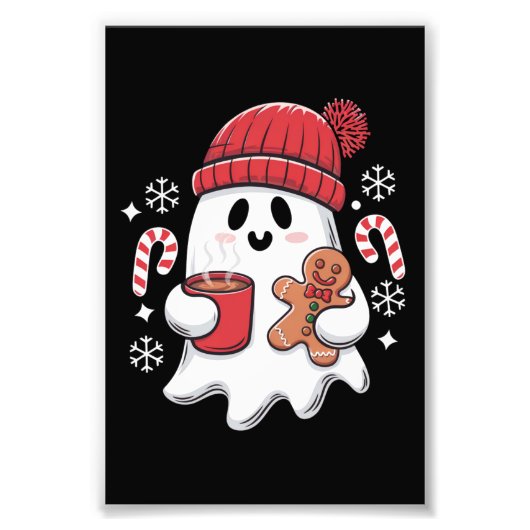 Weihnachten Niedlich Ghost Icaffee Retro Xmas Kaff Fotodruck (Vorne)