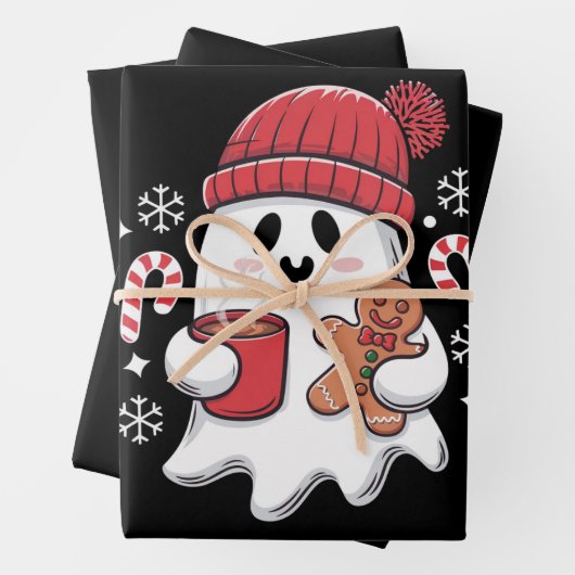 Weihnachten Niedlich Ghost Icaffee Retro Xmas Kaff Geschenkpapier Set (Beispiel)