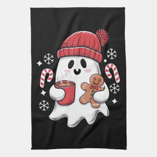Weihnachten Niedlich Ghost Icaffee Retro Xmas Kaff Geschirrtuch (Vertikal)