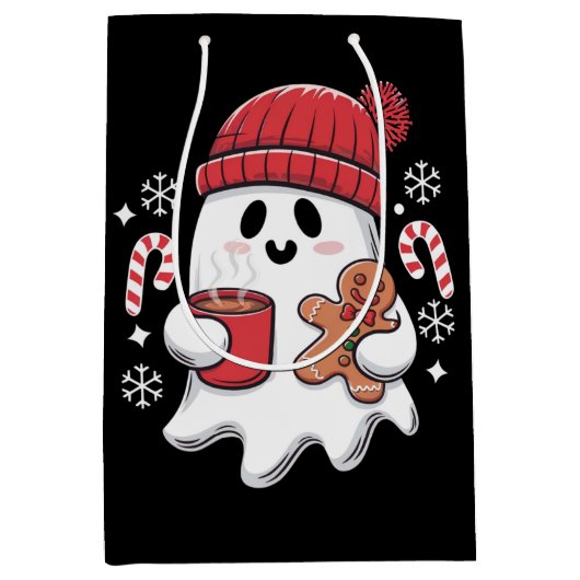 Weihnachten Niedlich Ghost Icaffee Retro Xmas Kaff Mittlere Geschenktüte (Vorderseite)