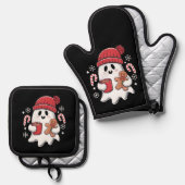 Weihnachten Niedlich Ghost Icaffee Retro Xmas Kaff Ofenhandschuh & Topflappen-Set (Vorderseite/Rückseite)