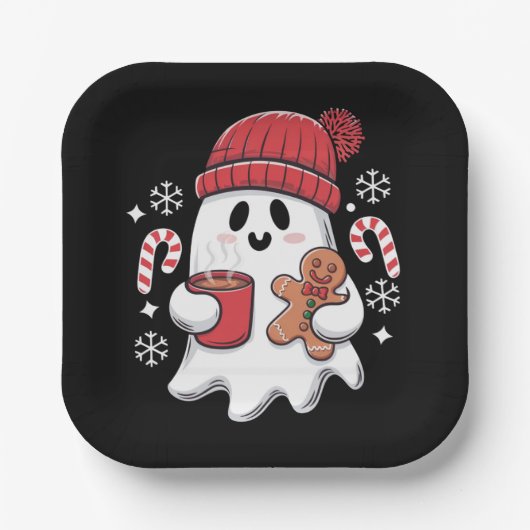 Weihnachten Niedlich Ghost Icaffee Retro Xmas Kaff Pappteller (Vorderseite)