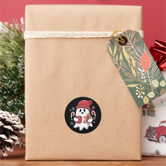 Weihnachten Niedlich Ghost Icaffee Retro Xmas Kaff Runder Aufkleber (Feiertag)