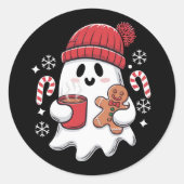 Weihnachten Niedlich Ghost Icaffee Retro Xmas Kaff Runder Aufkleber (Vorderseite)