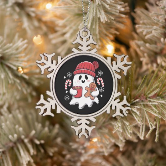 Weihnachten Niedlich Ghost Icaffee Retro Xmas Kaff Schneeflocken Zinn-Ornament (Baum)