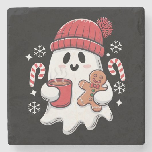 Weihnachten Niedlich Ghost Icaffee Retro Xmas Kaff Steinuntersetzer (Vorderseite)