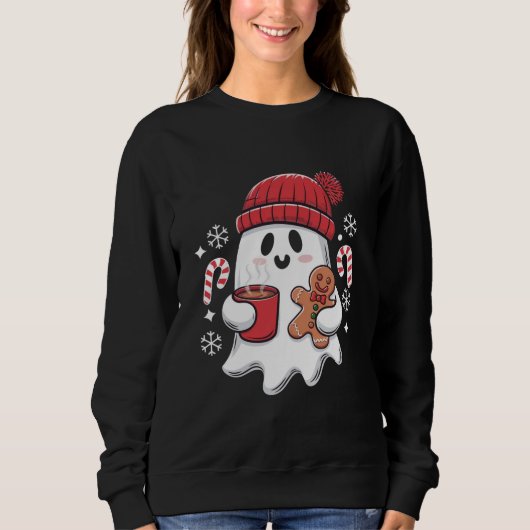 Weihnachten Niedlich Ghost Icaffee Retro Xmas Kaff Sweatshirt (Vorderseite)