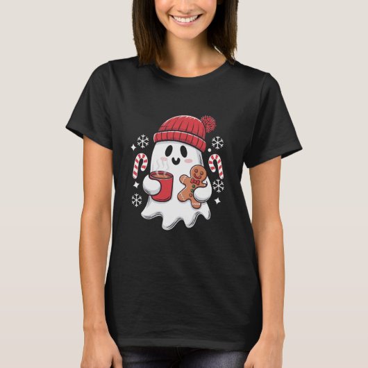 Weihnachten Niedlich Ghost Icaffee Retro Xmas Kaff T-Shirt (Vorderseite)