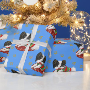 Weihnachten Niedlich Papillon Gold Paws Muster Geschenkpapier